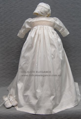 4202 (Ivory Smocking): Girls' Silk Christening Gown