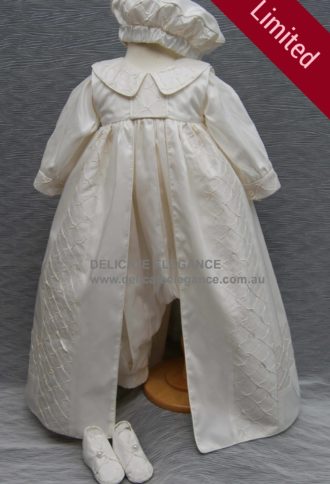 4232 (IRREG): Boys' Silk Christening Romper & Cape