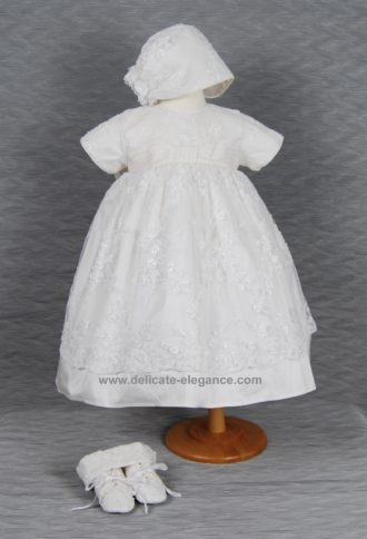 4241B (White Lace): Girls' Silk Christening Dress