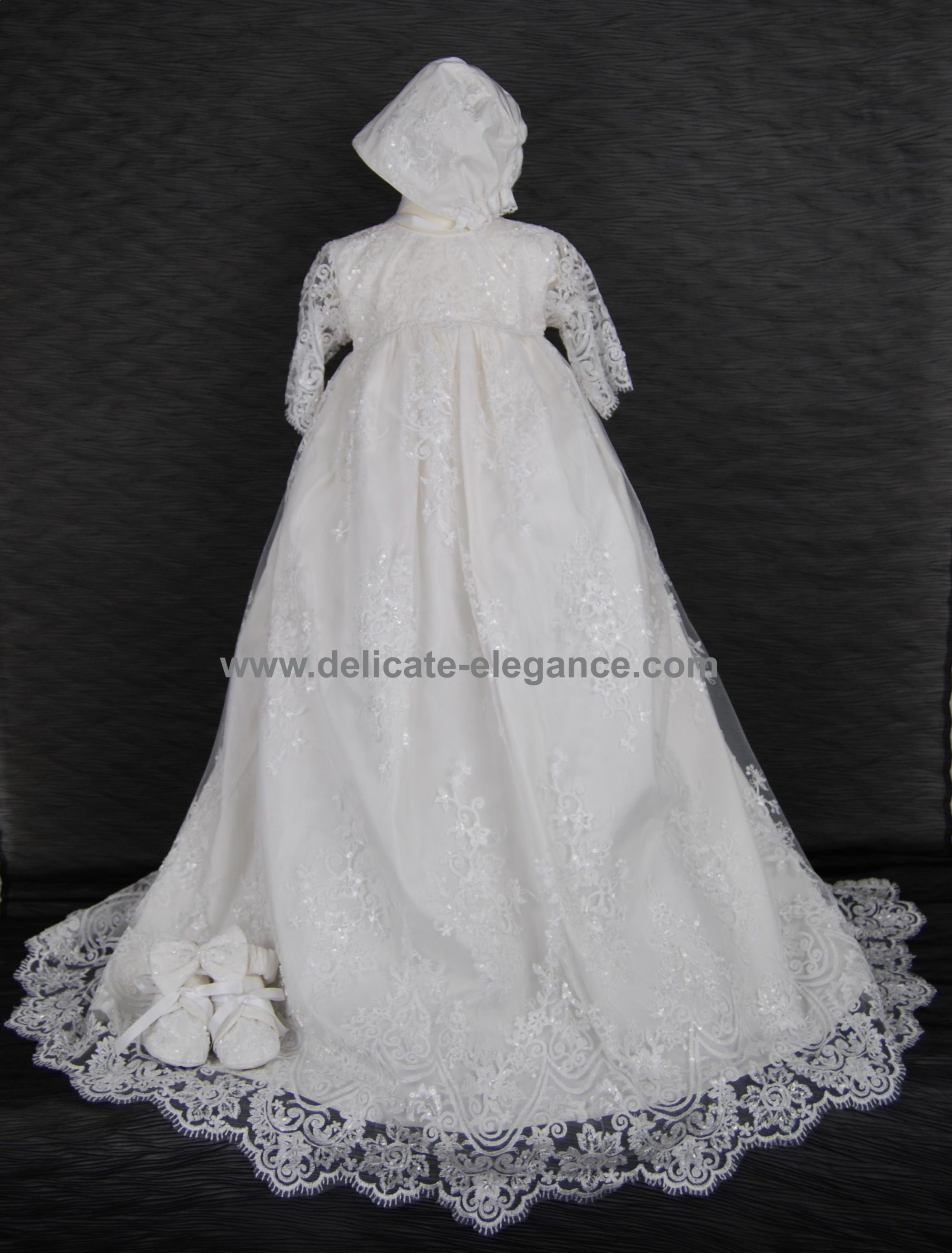 4248 (White Lace): Girls' Silk Christening Gown