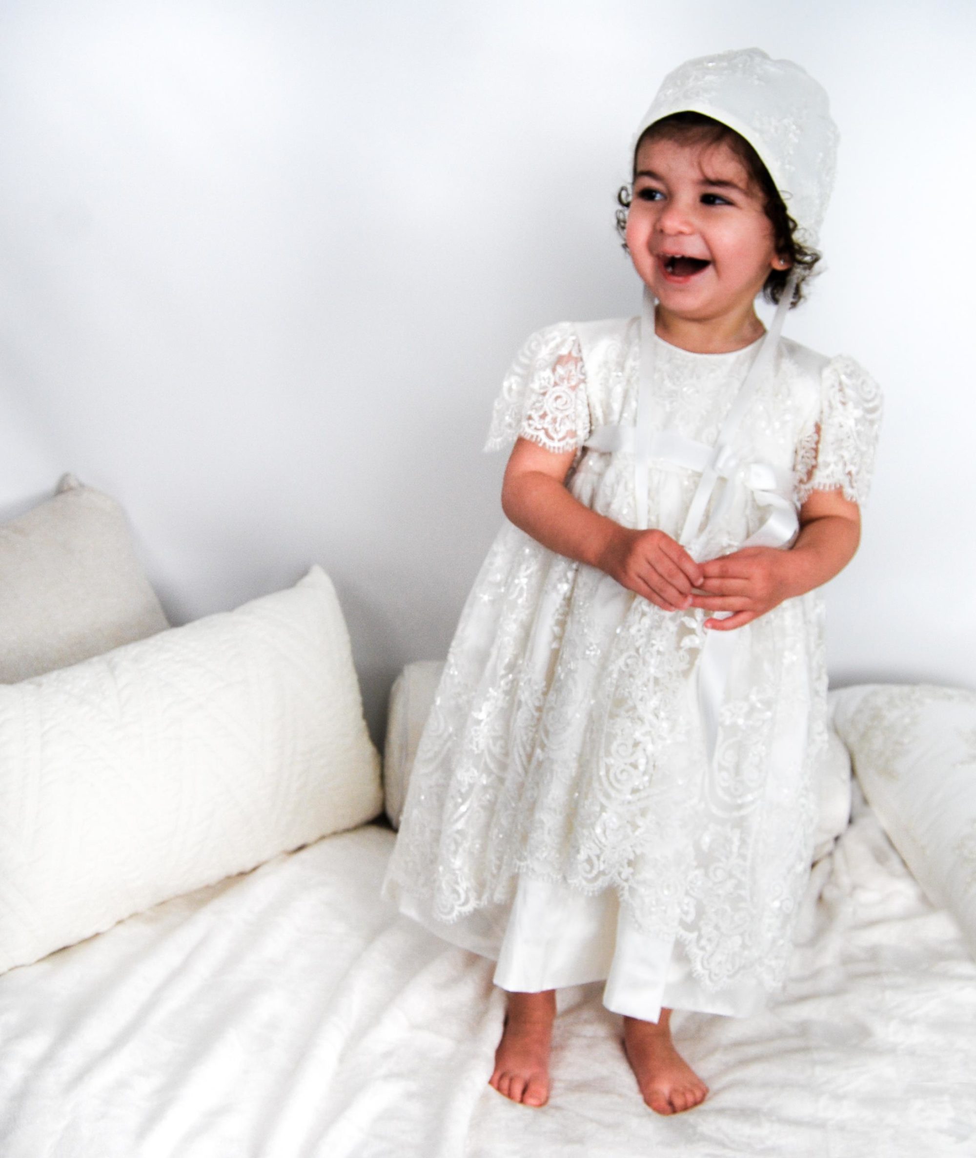 4249 (Ivory Lace): Girls' Silk Christening Dress