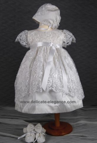 4249 (White Lace): Girls' Silk Christening Dress