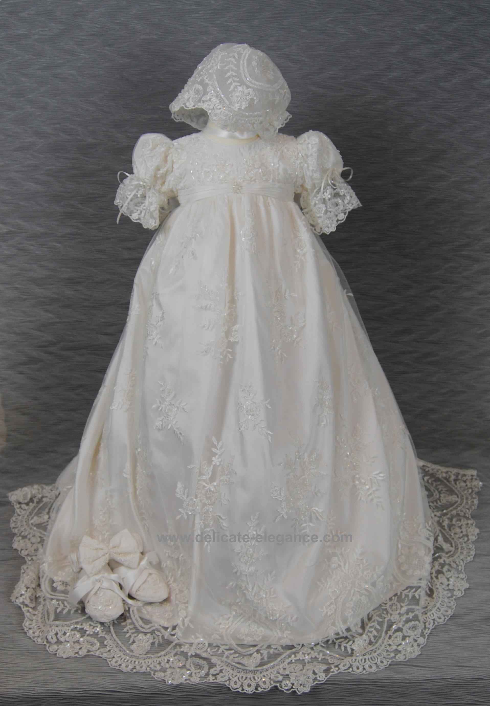 4255 (Ivory Lace): Girls' Silk Christening Gown - Delicate Elegance