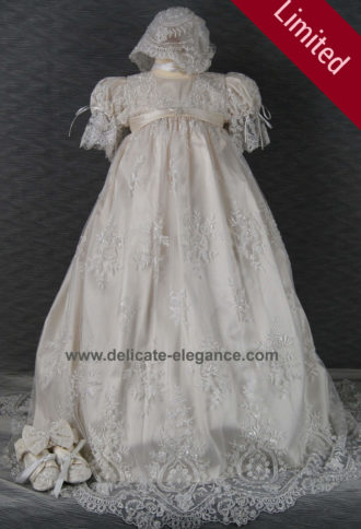 4255 (White Lace): Girls' Silk Christening Gown