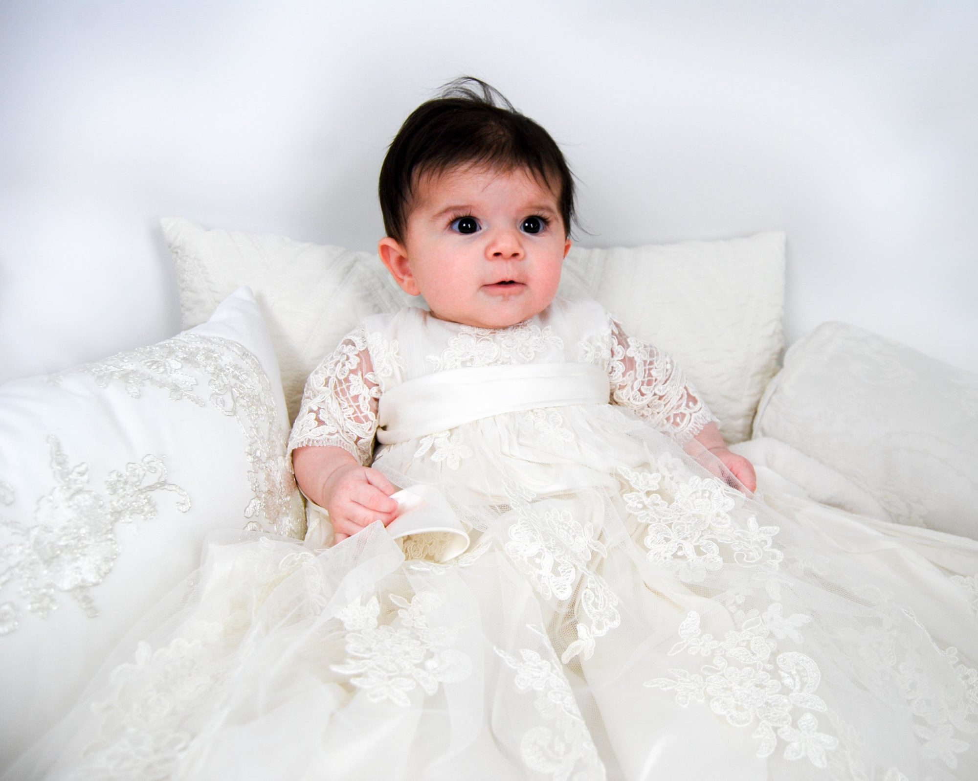 4264 (Ivory Lace): Girls' Silk Christening Gown