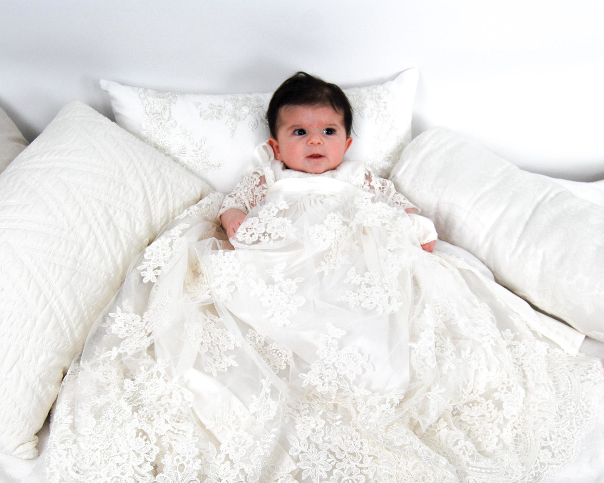 4264 (Ivory Lace): Girls' Silk Christening Gown