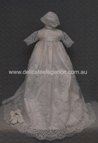 4264 (White Lace): Girls' Silk Christening Gown