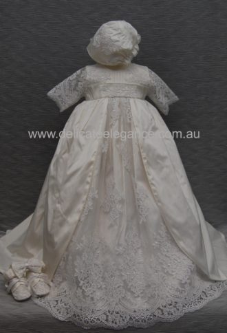 4265 (White Lace): Girls' Silk Christening Gown