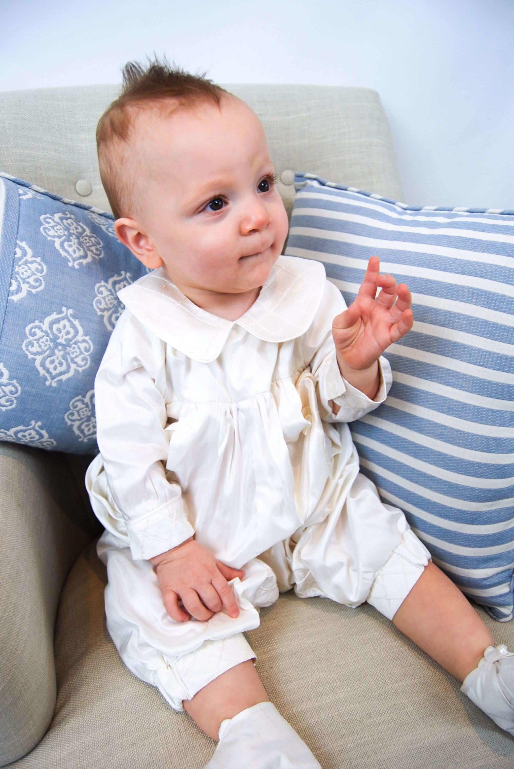 421213: Boys' Silk Christening Romper & Cape Set