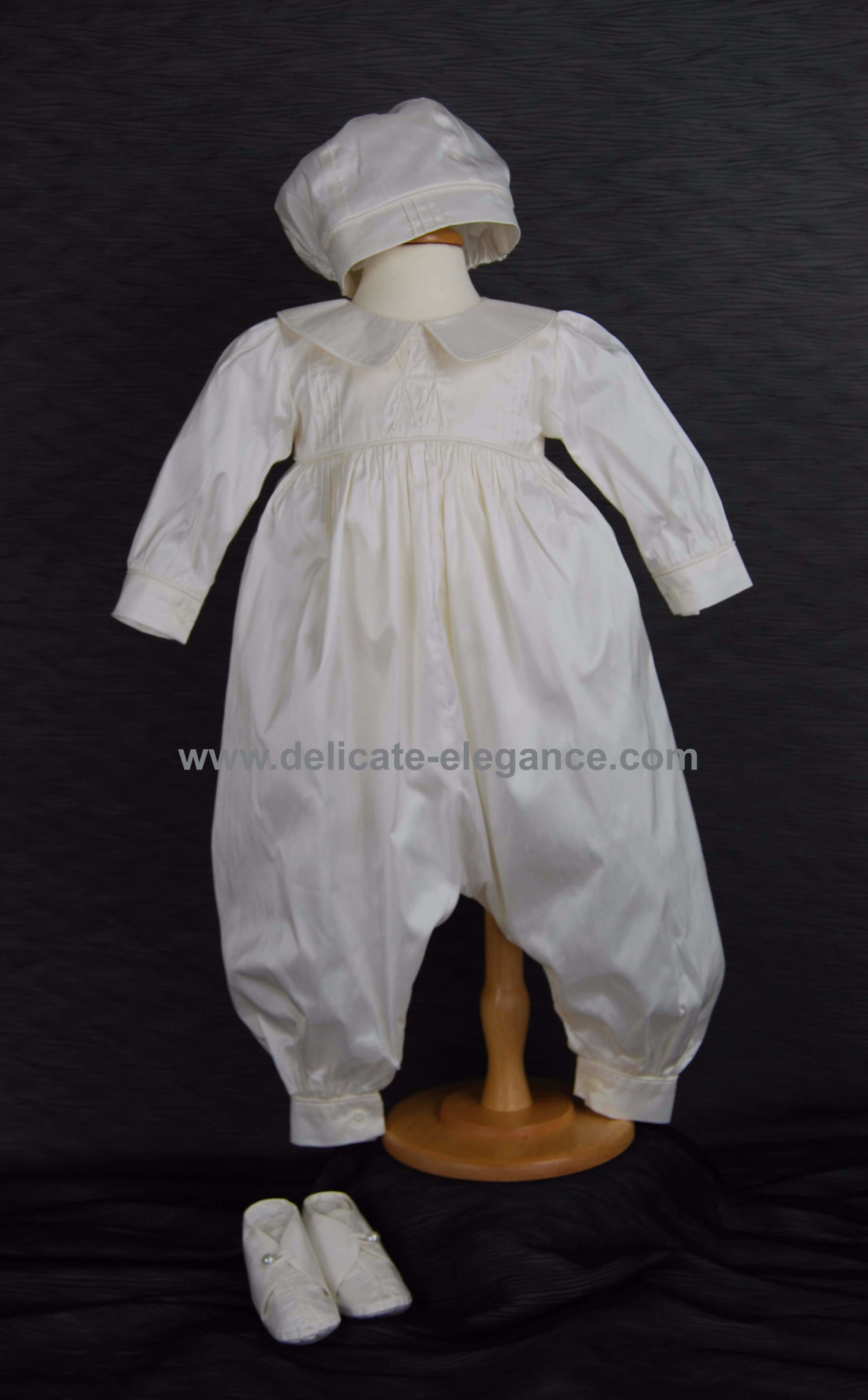 421213: Boys' Silk Christening Romper & Cape Set