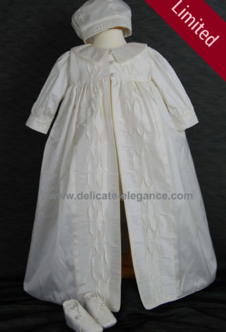 421213: Boys' Silk Christening Romper & Cape Set