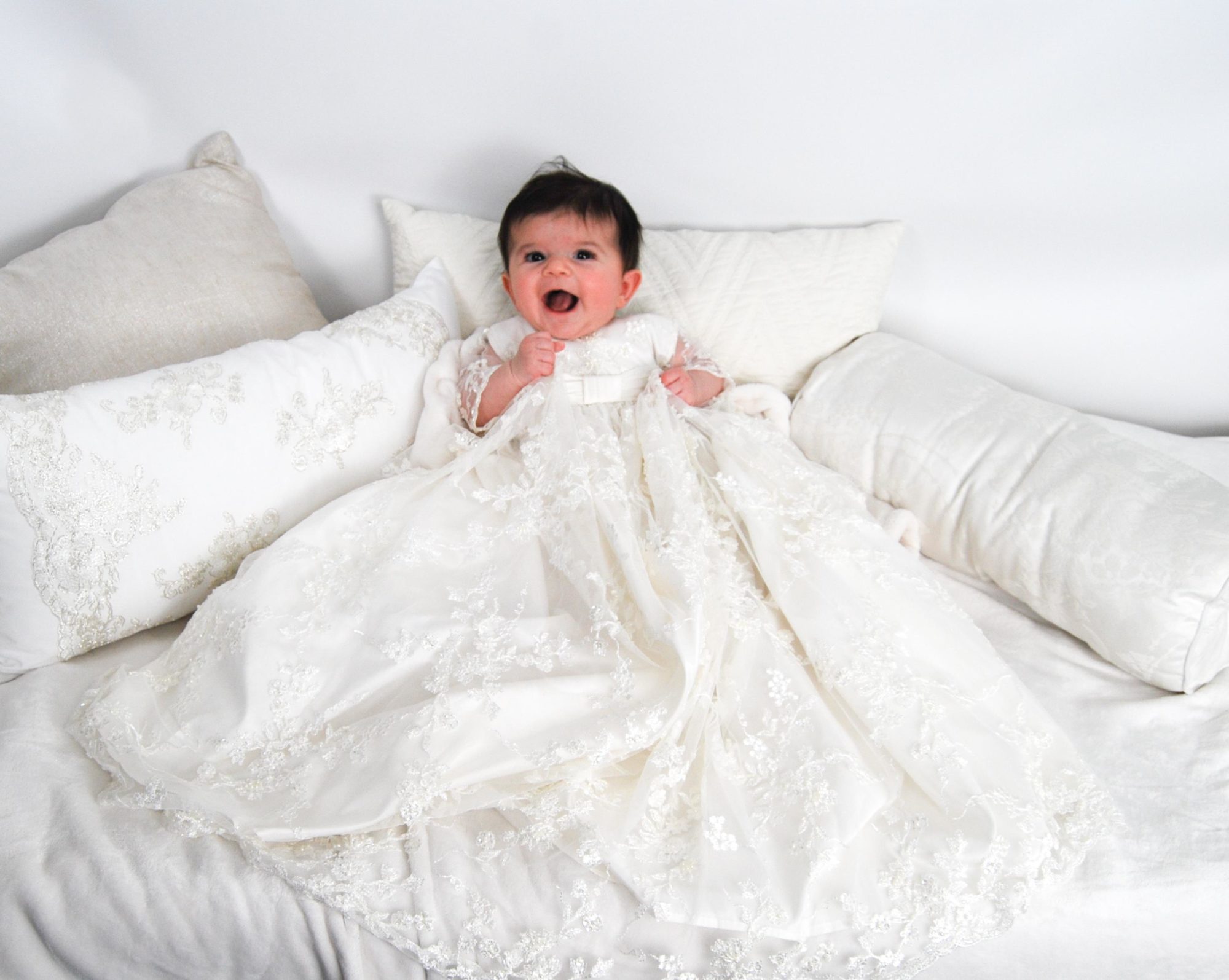 4239B (Ivory Lace): Girls' Silk Christening Gown