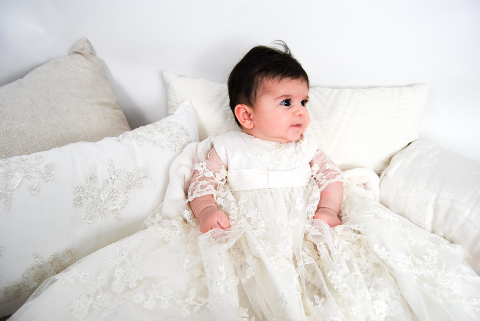 4239B (Ivory Lace): Girls' Silk Christening Gown