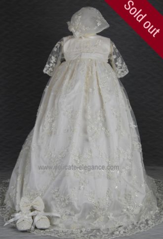 4239B (Ivory Lace): Girls' Silk Christening Gown