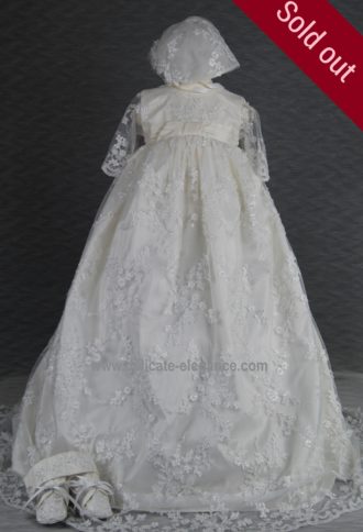 4239B (White Lace): Girls' Silk Christening Gown