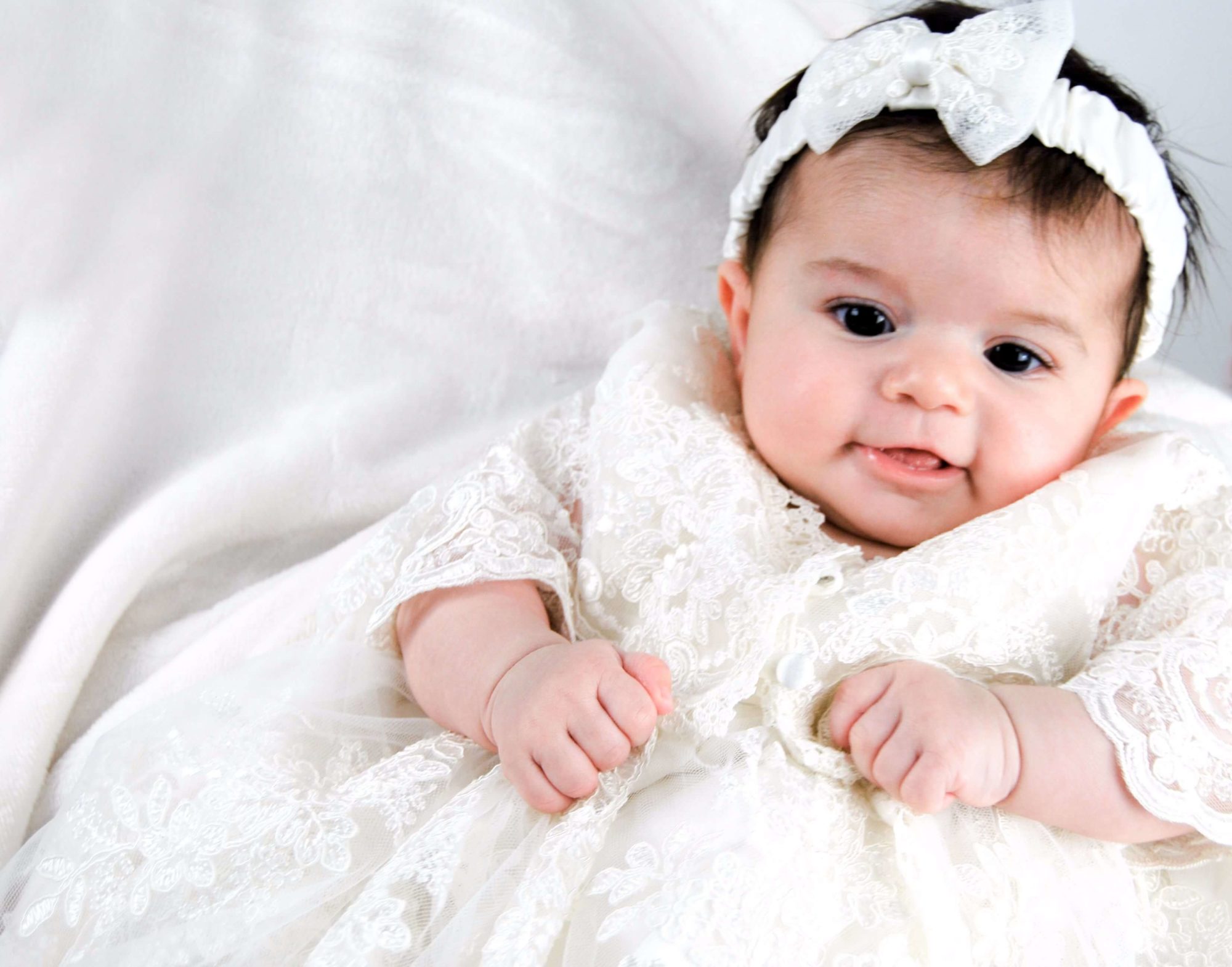 4290PD: Girls' Silk Christening Dress & Lace Pinafore