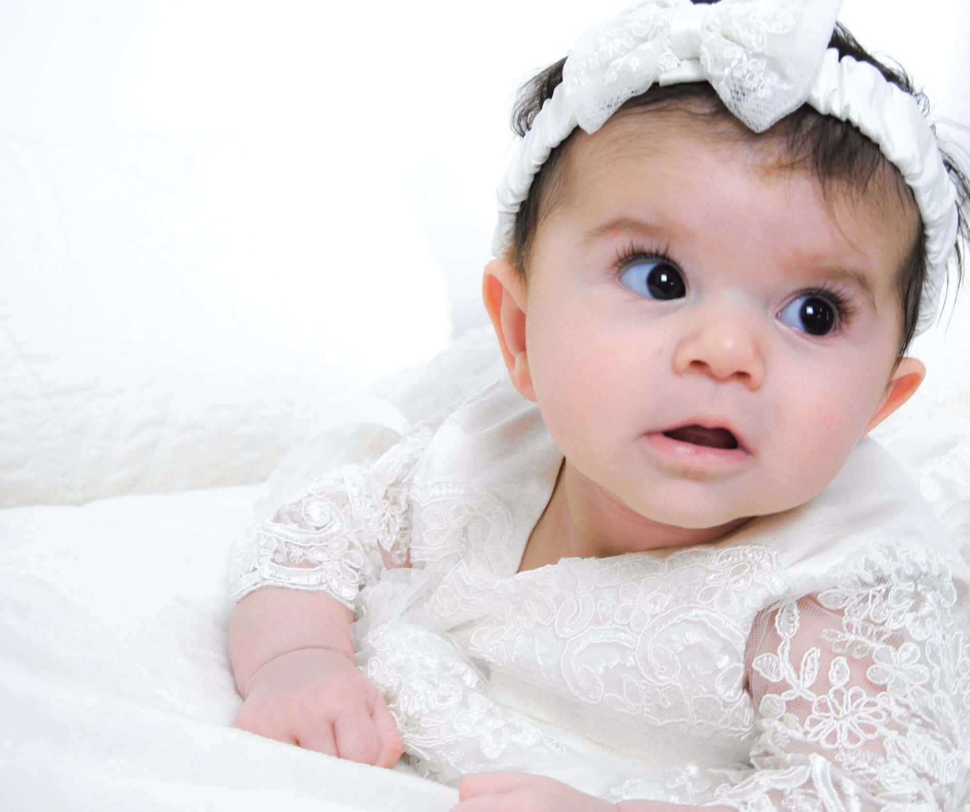 4290PD: Girls' Silk Christening Dress & Lace Pinafore