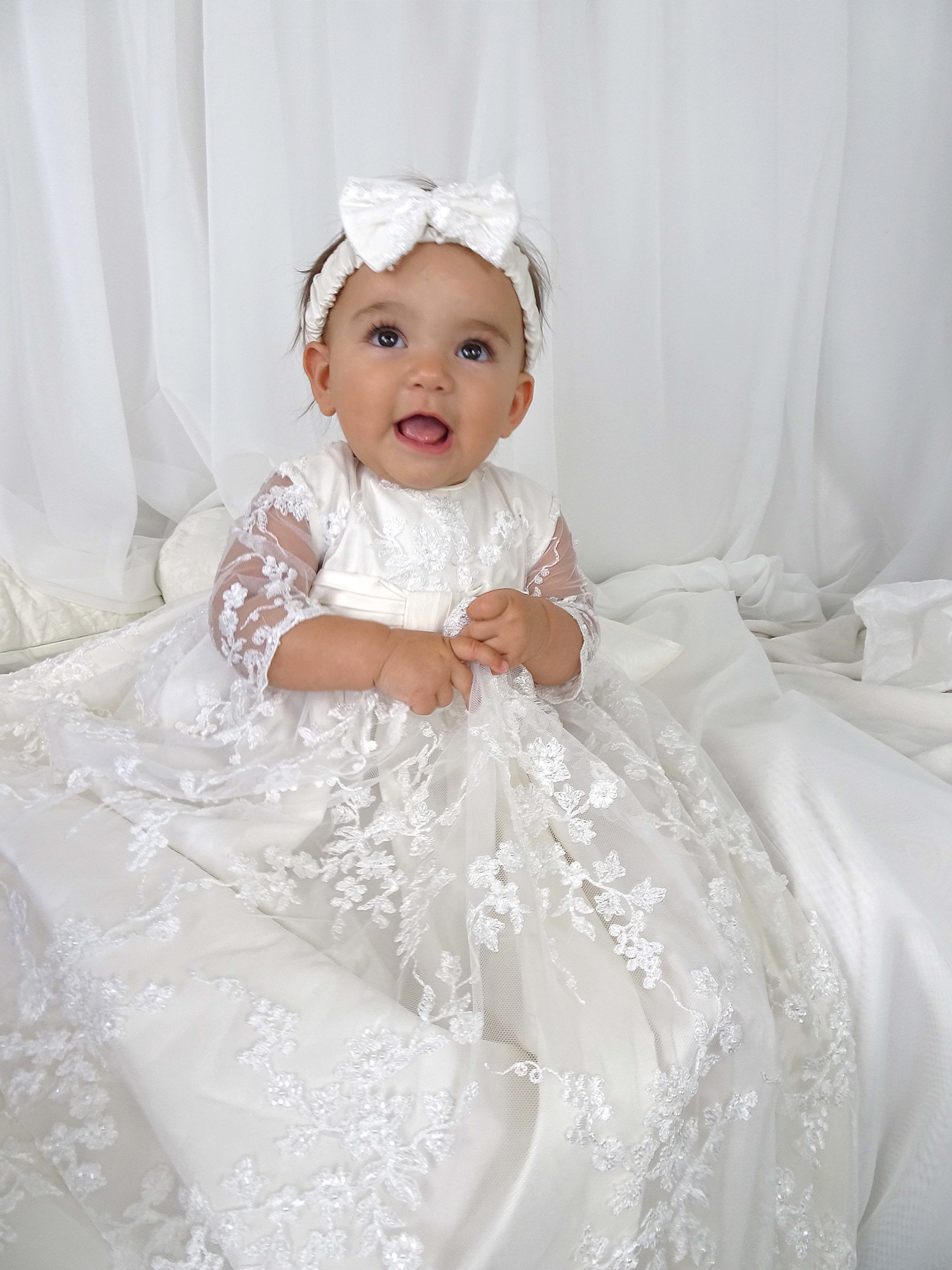 4239B (White Lace): Girls’ Silk Christening Gown