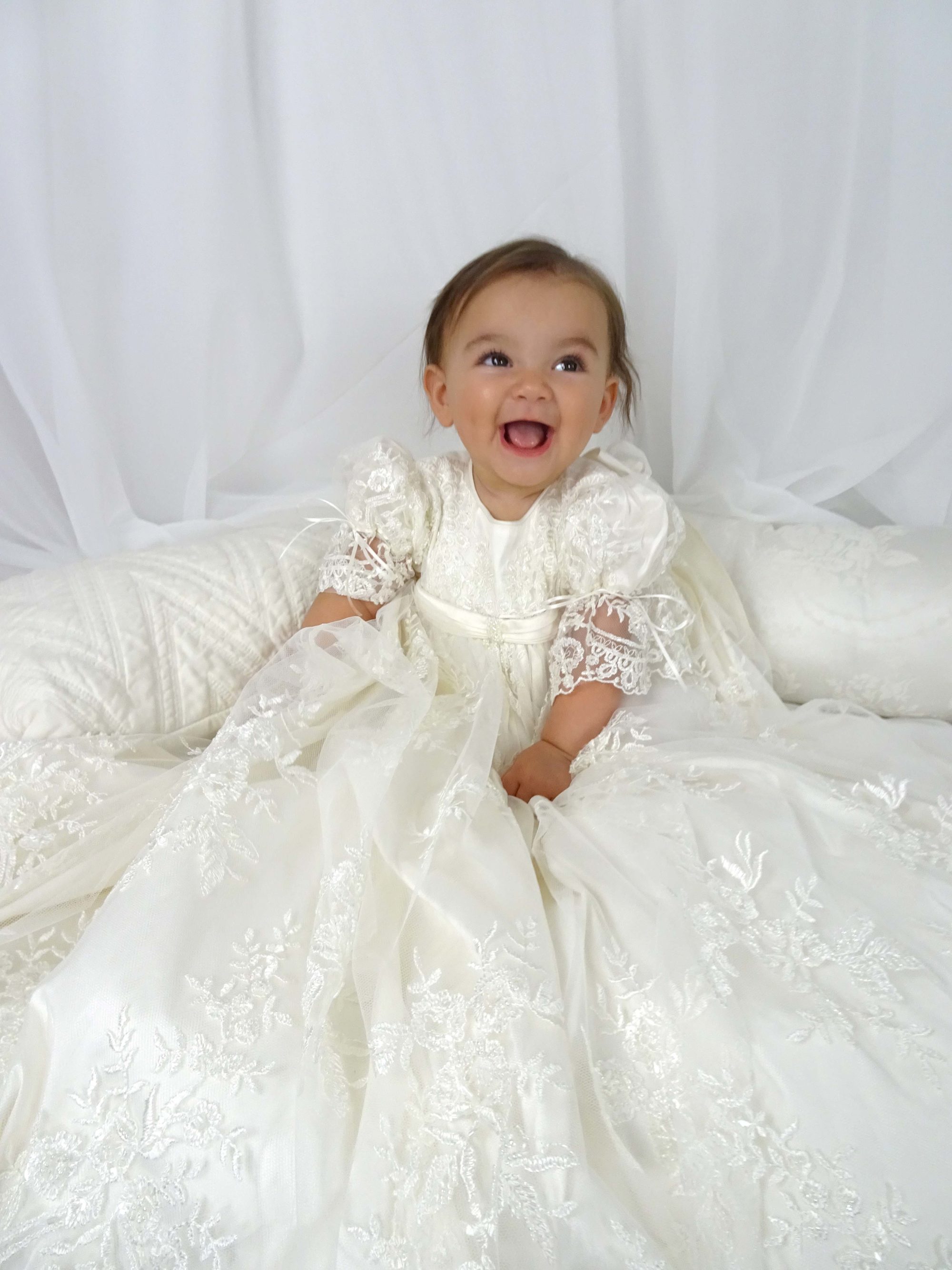 4255 (Ivory Lace): Girls' Silk Christening Gown