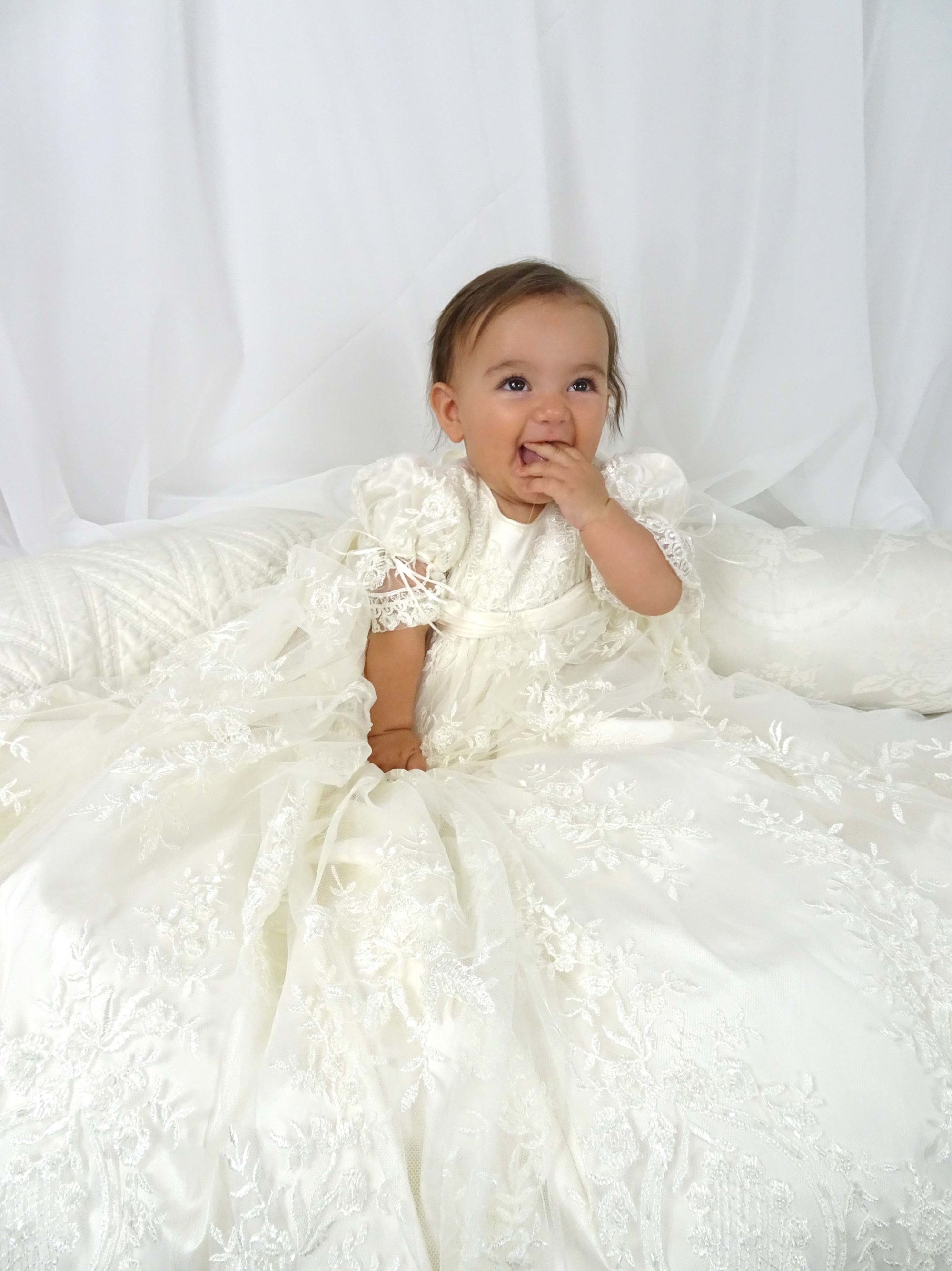 4255 (Ivory Lace): Girls' Silk Christening Gown