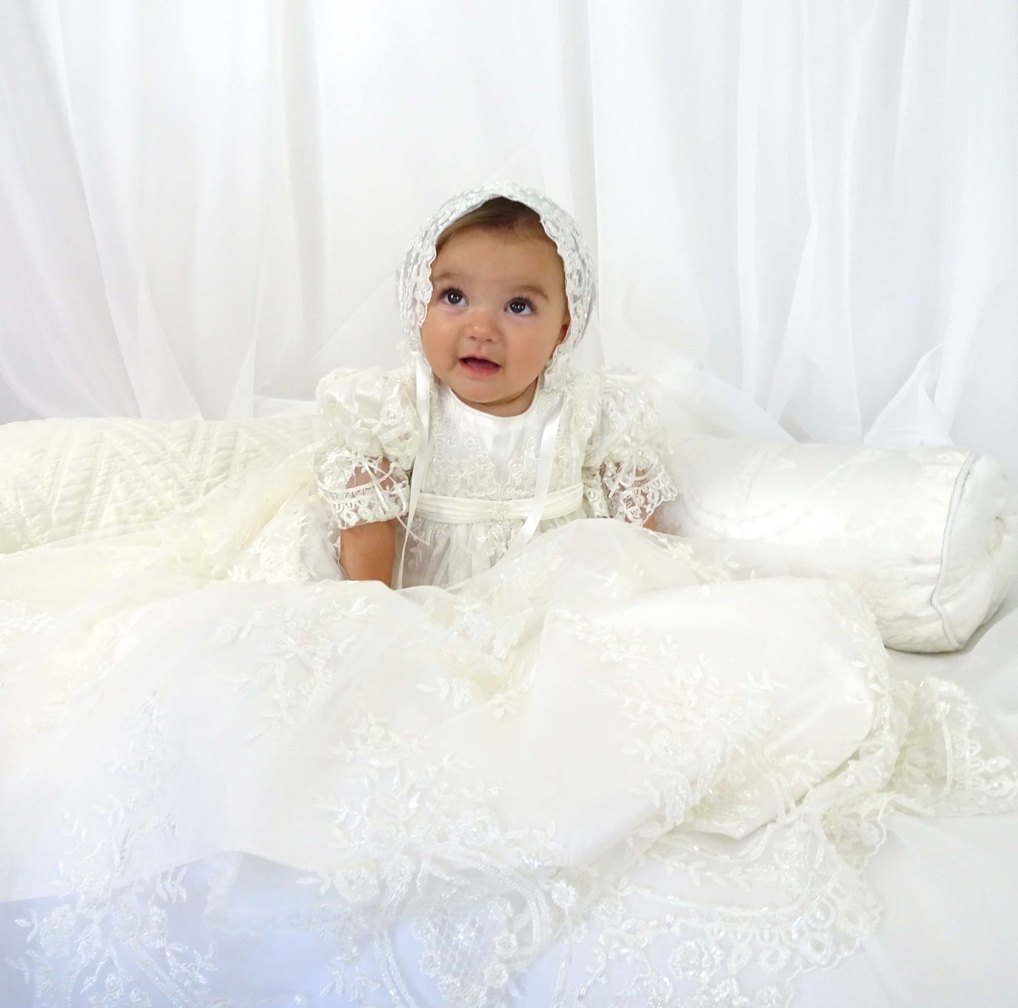 4255 (Ivory Lace): Girls' Silk Christening Gown