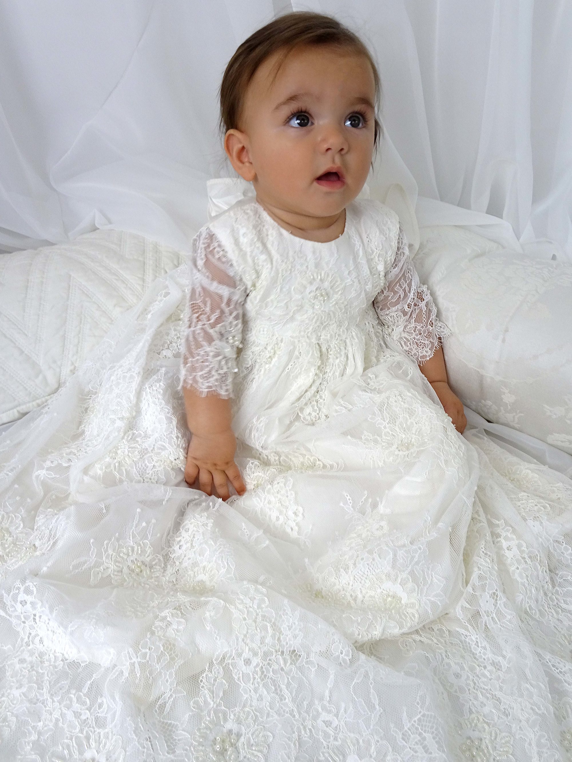 4261B SP: Girls' Silk Satin Christening Gown