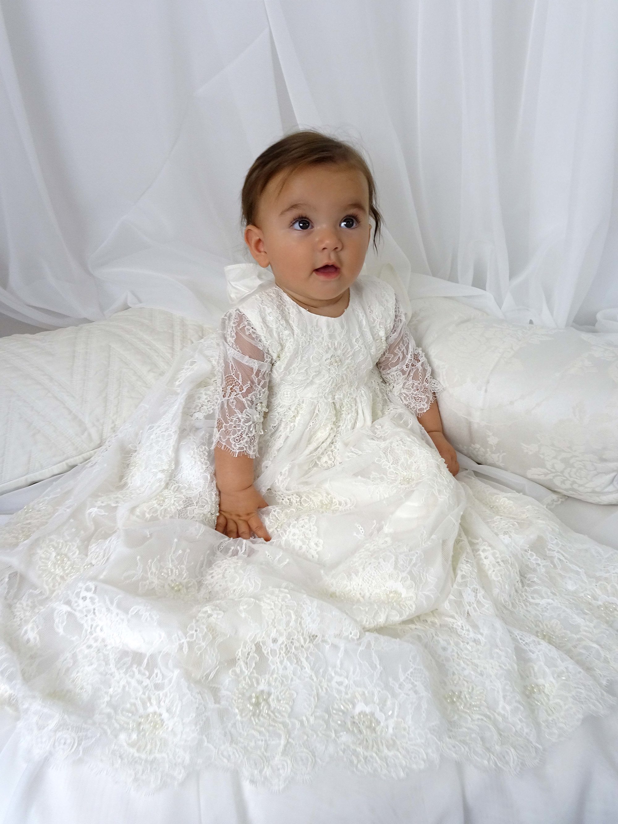 4261B SP: Girls' Silk Satin Christening Gown