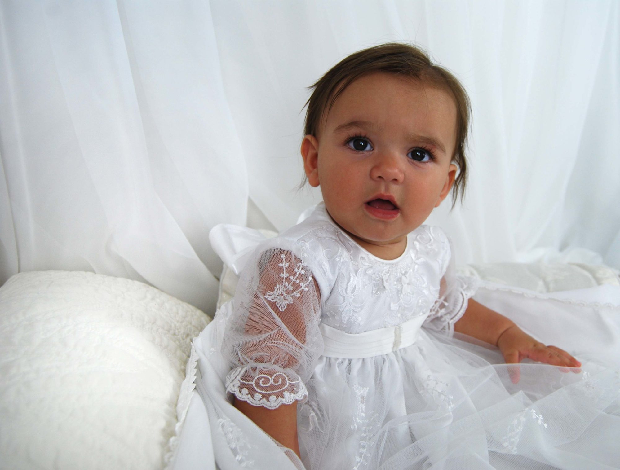 4266B (White Lace): Girls' Shantung Christening Gown