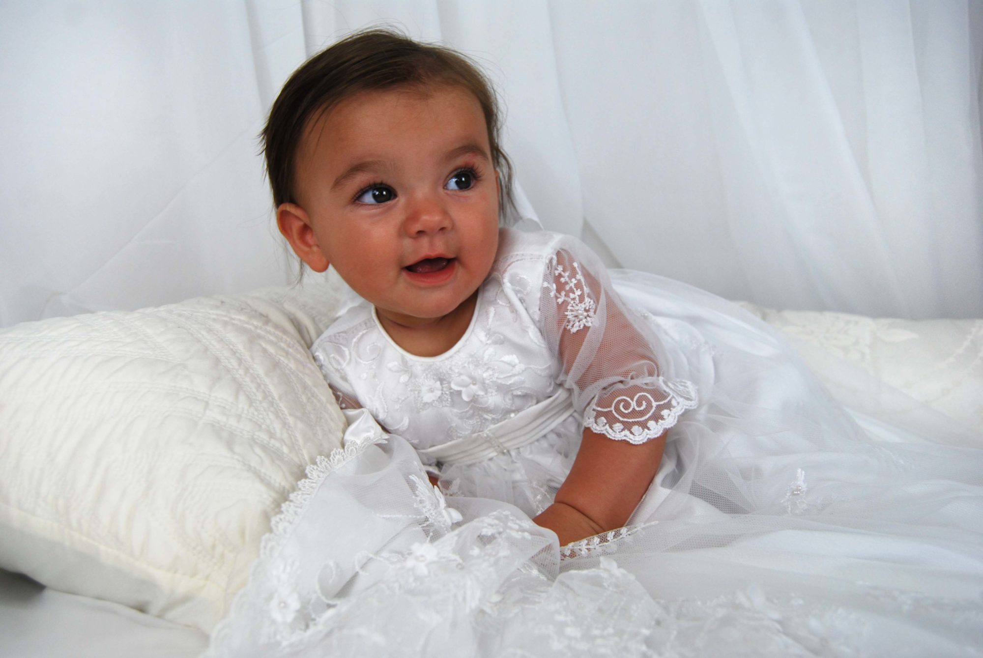 4266B (White Lace): Girls' Shantung Christening Gown