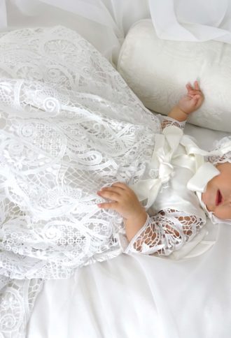 4300 (White Lace): Girls’ Silk Christening Gown