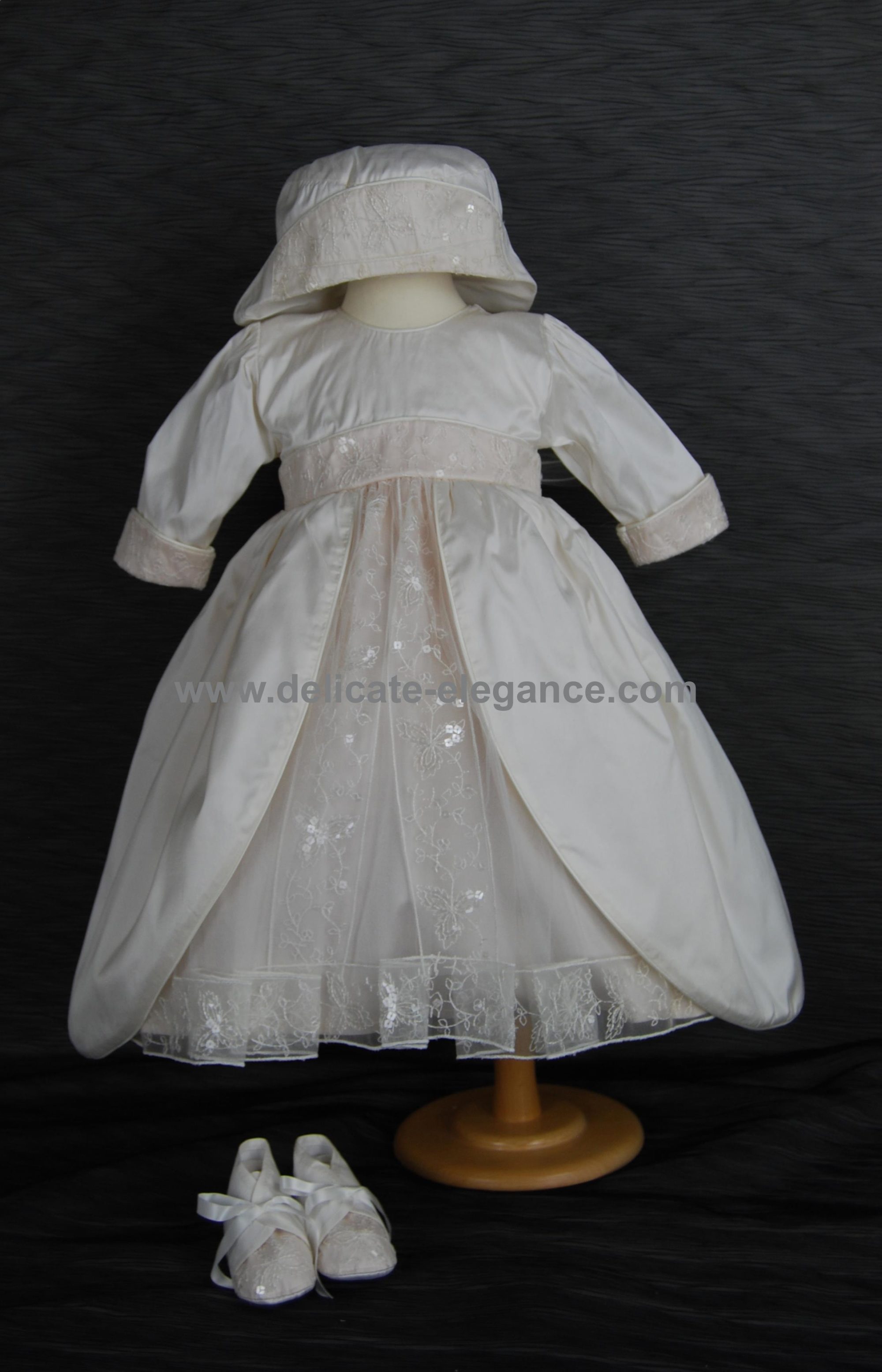 4199D (Pink): Girls' Silk Christening Dress