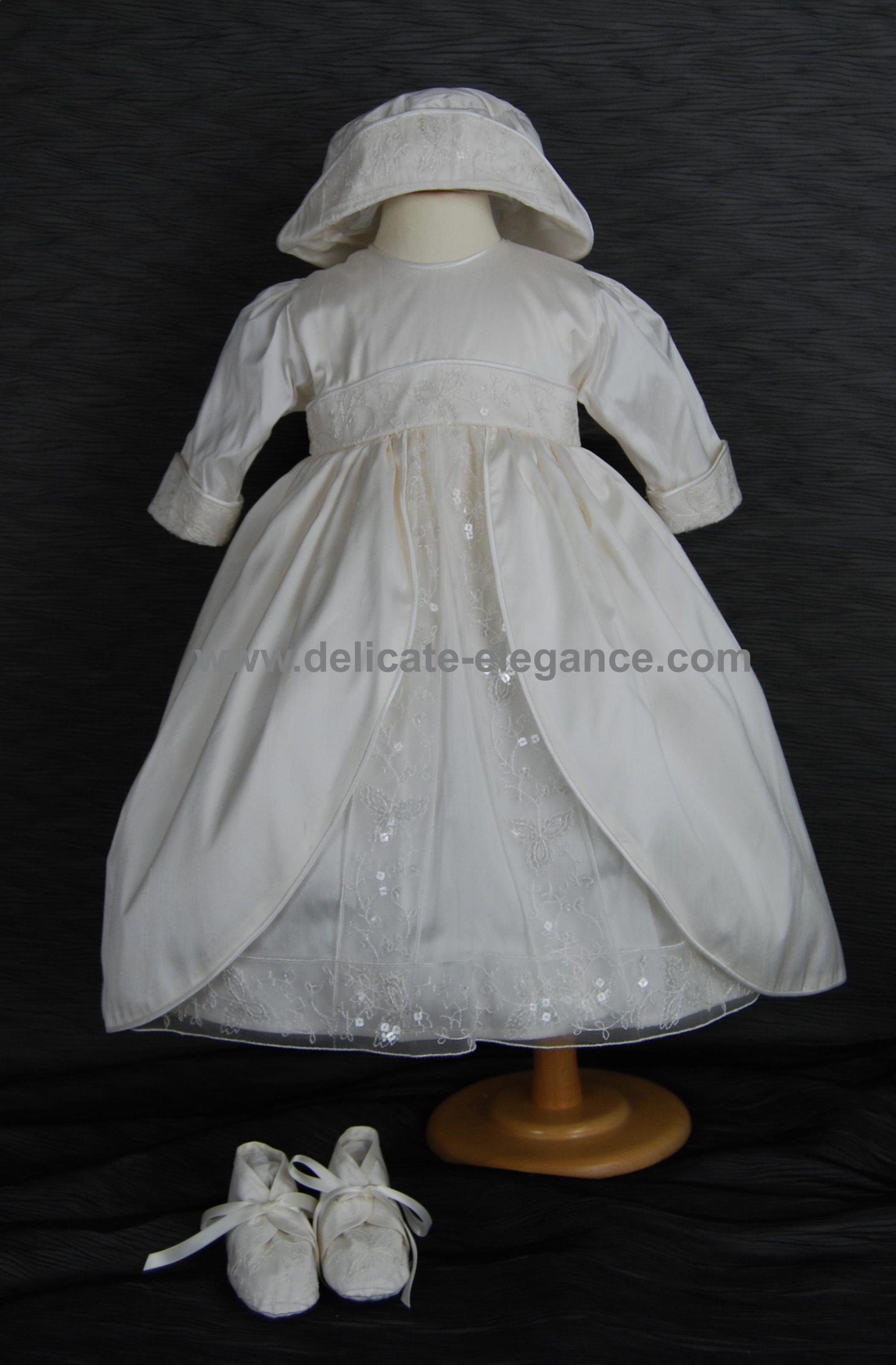 4199D (White): Girls' Silk Christening Dress