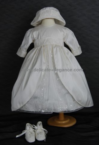 4199D (White): Girls' Silk Christening Dress