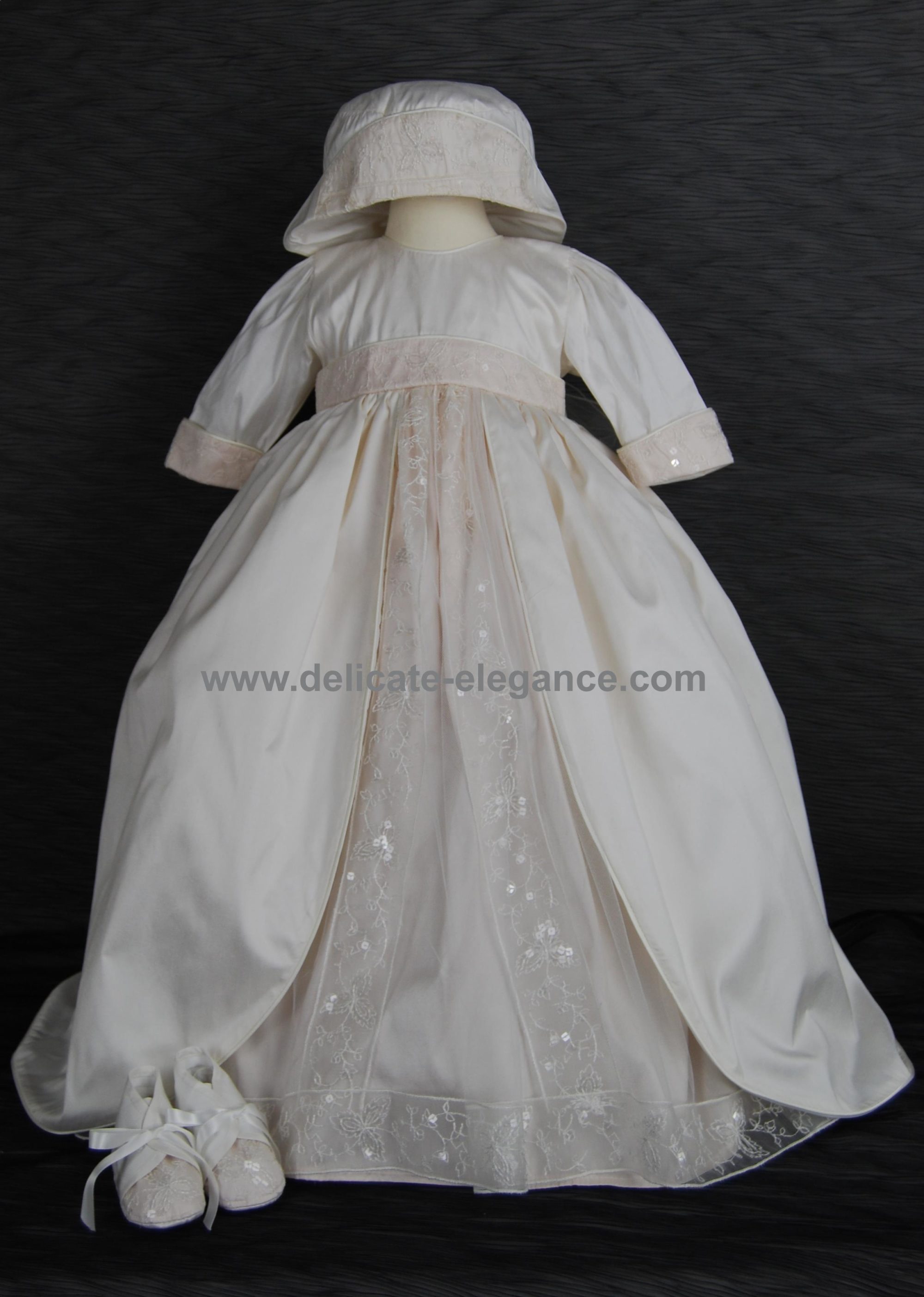 4199G (Pink): Girls' Silk Christening Gown