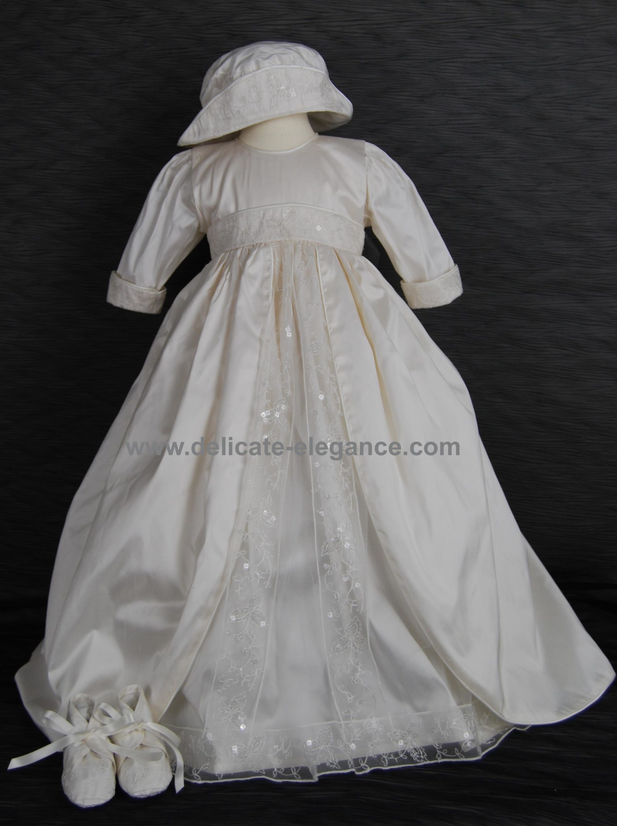 4199G (White): Girls' Silk Christening Gown