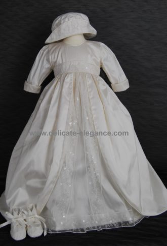 4199G (White): Girls' Silk Christening Gown