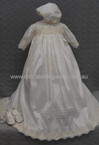 4230B (Ivory Lace): Unisex Silk Christening Gown