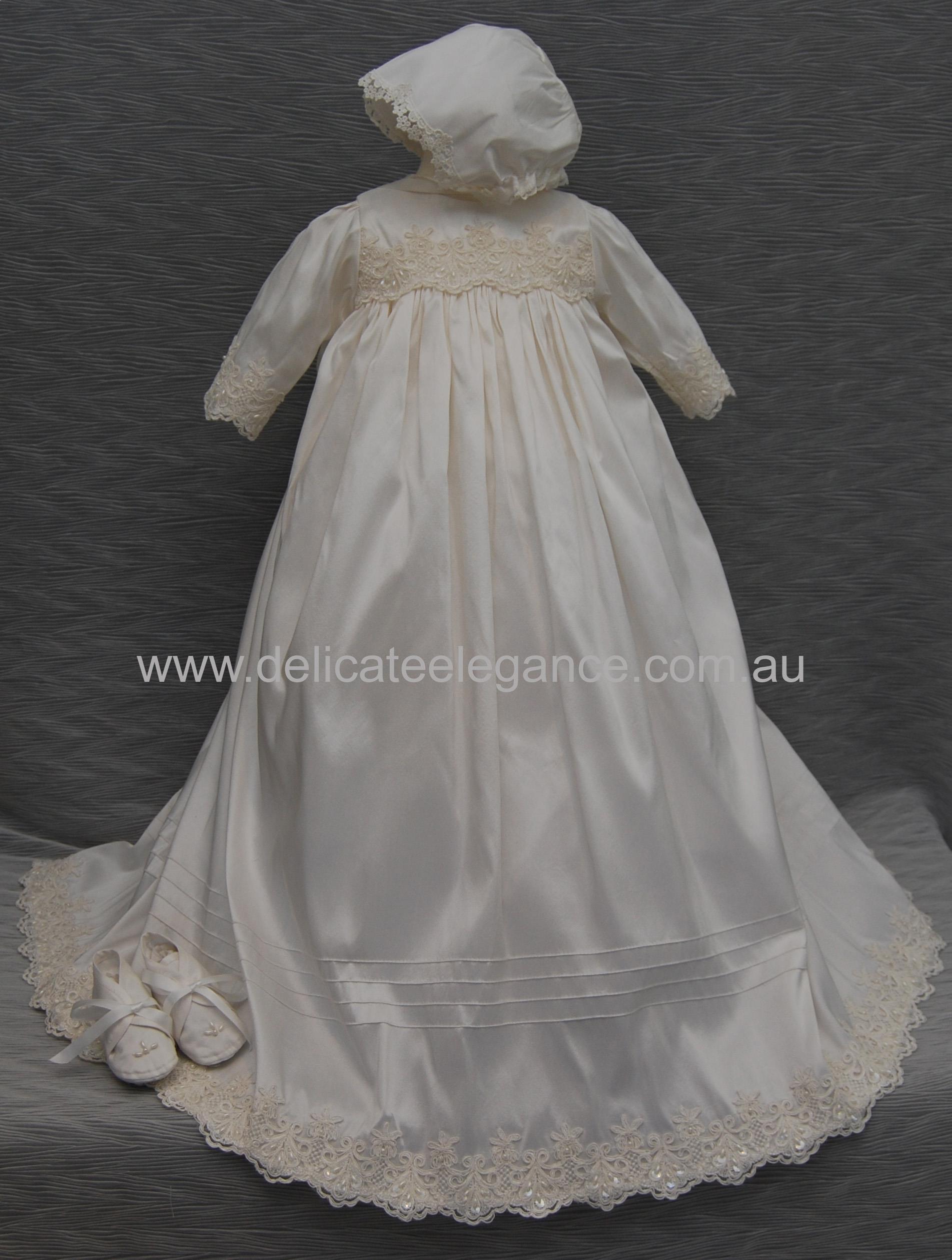 4230B (Ivory): Unisex Silk Christening Gown - Delicate Elegance