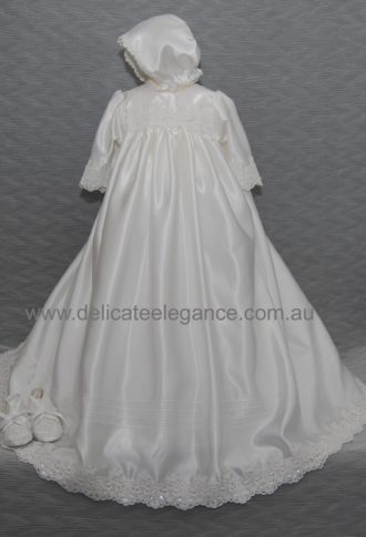 4230B (White Lace): Unisex Satin Christening Gown