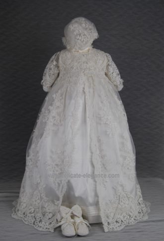 4291PG: Girls' Silk Christening Gown & Lace Pinafore