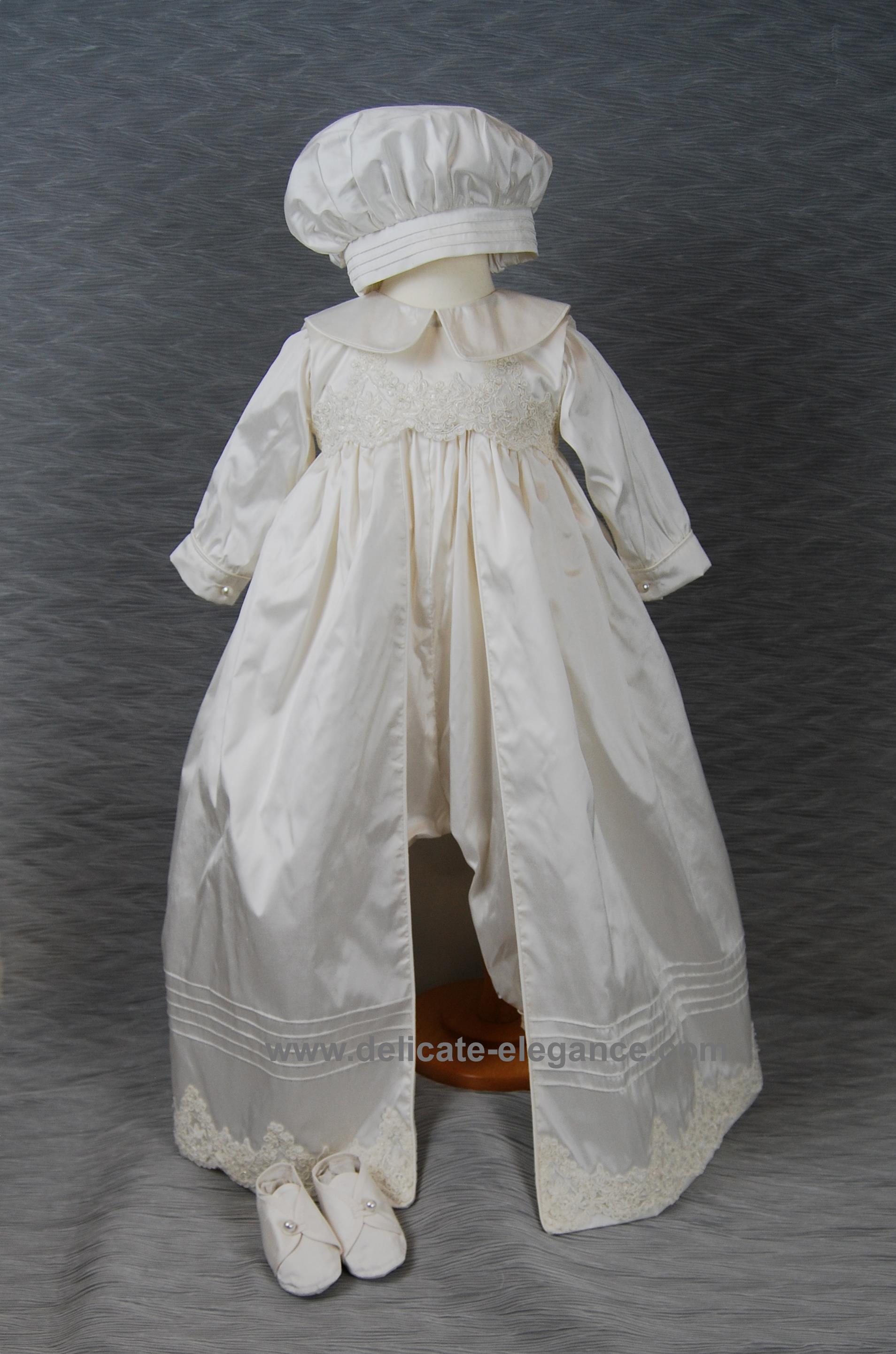 Boys Ivory Romper Christening Cape Hat Shoes Gown Baptism Convertible  0-18Month 