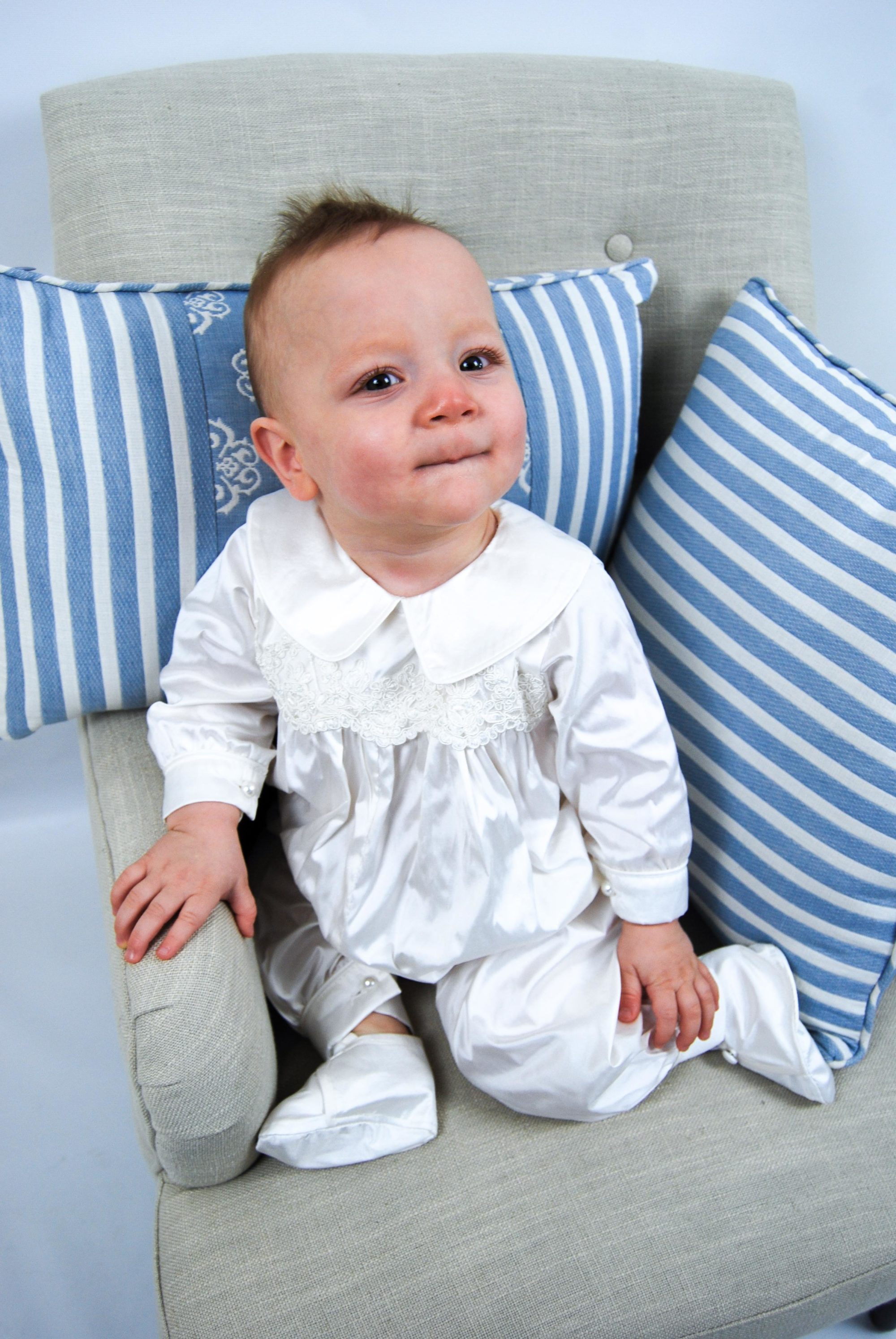 4294: Boys' Silk Christening Romper & Cape