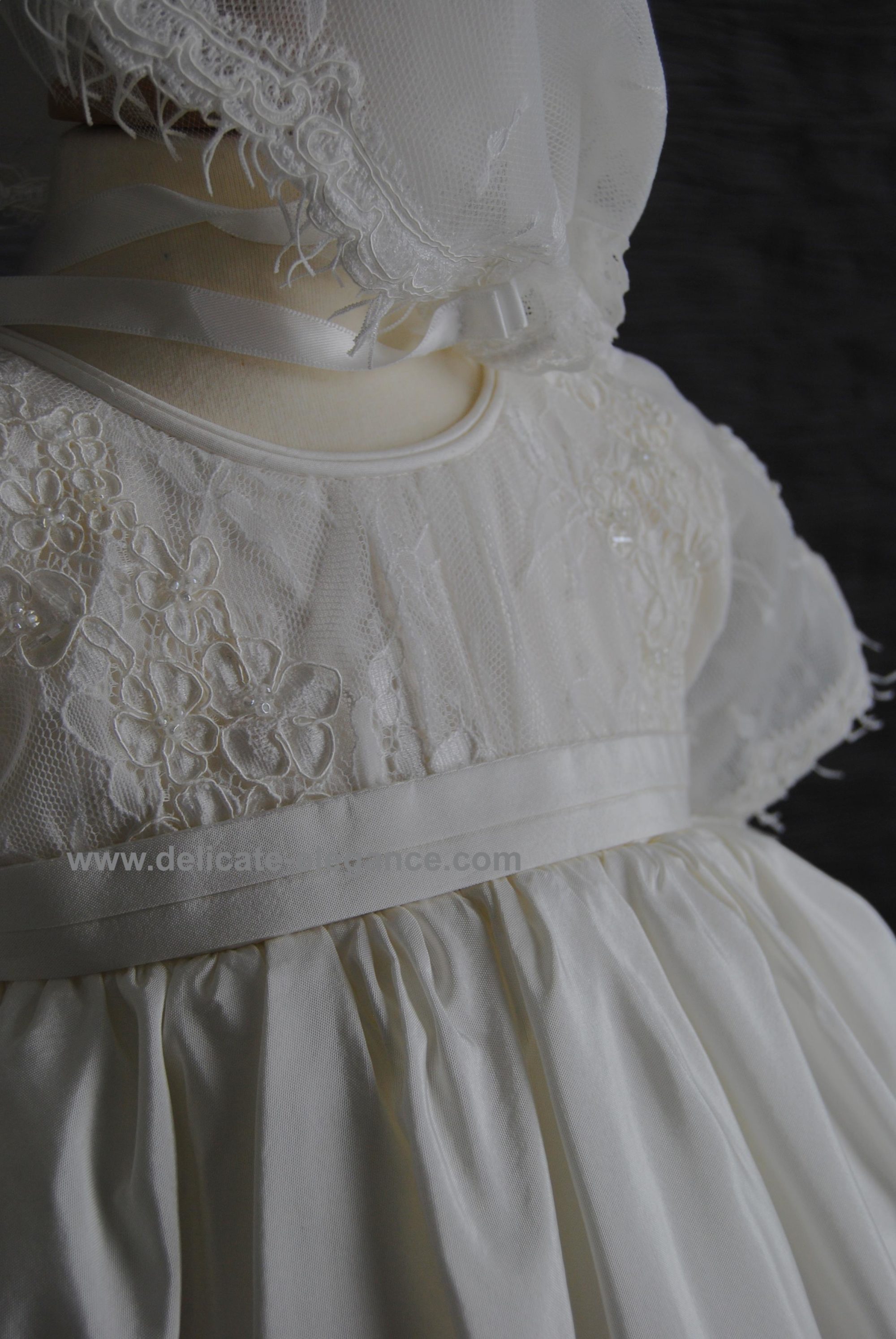 4295PD: Girls' Silk Christening Dress & Lace Pinafore