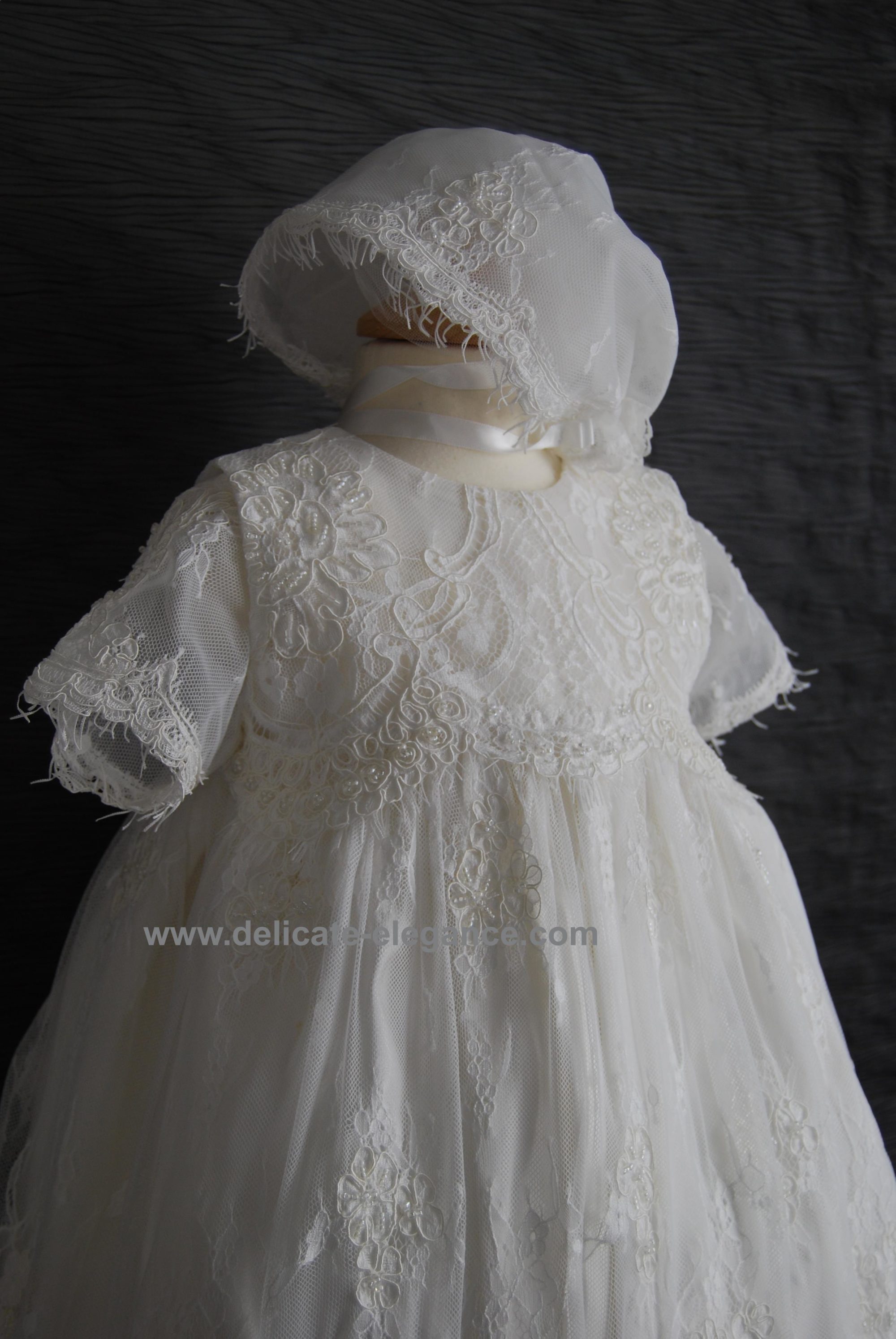 4295PD: Girls' Silk Christening Dress & Lace Pinafore