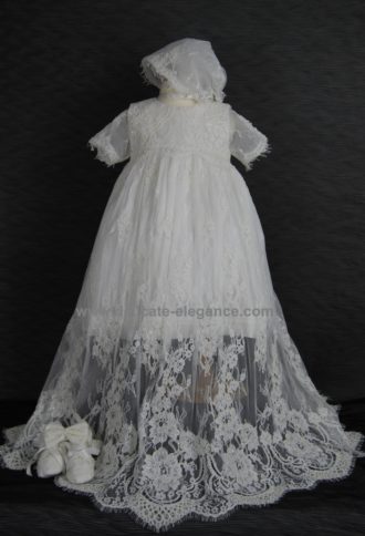 4295PD: Girls' Silk Christening Dress & Lace Pinafore