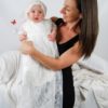 4295PD: Girls' Silk Christening Dress & Lace Pinafore