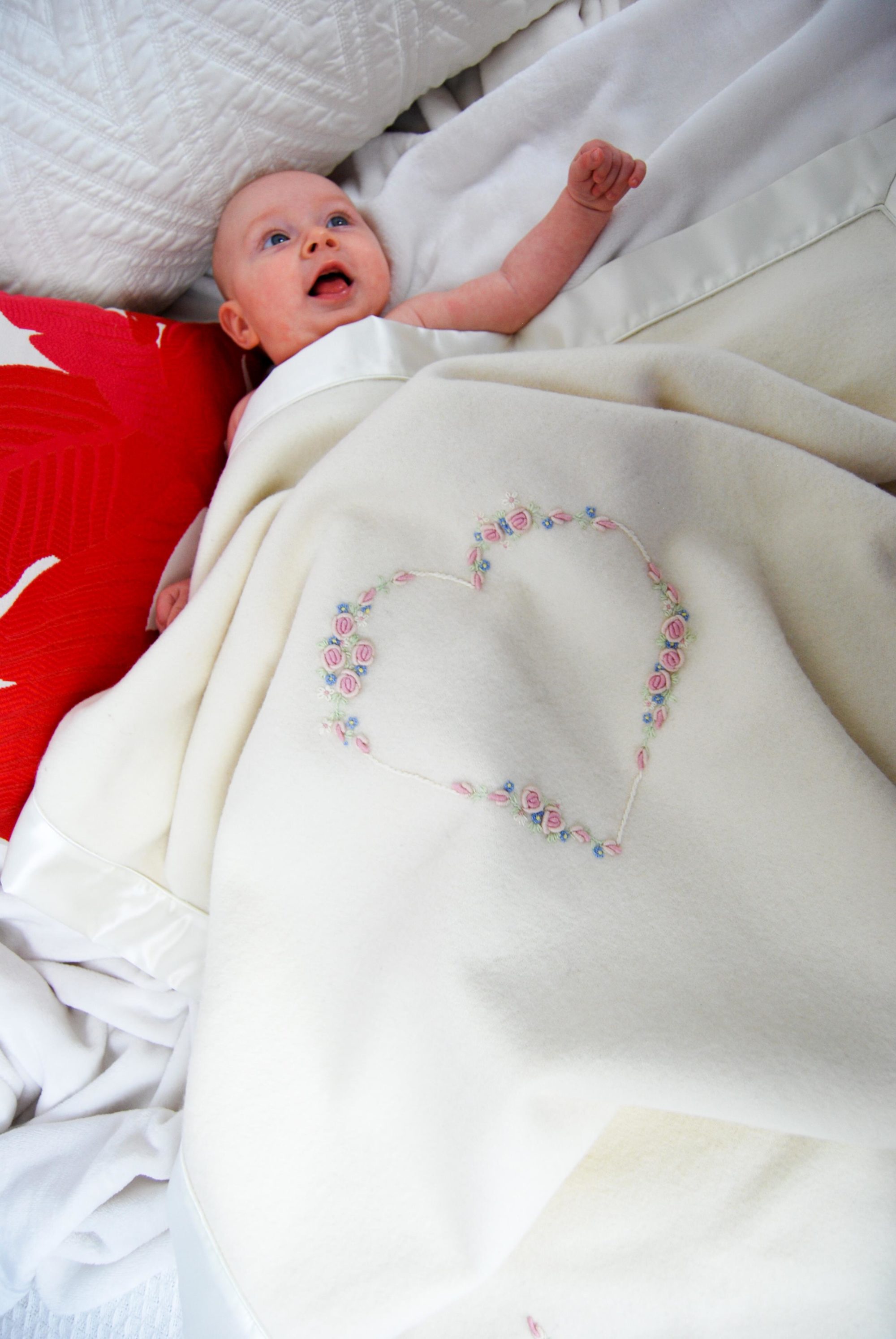 Cot Blanket with Embroidered Heart