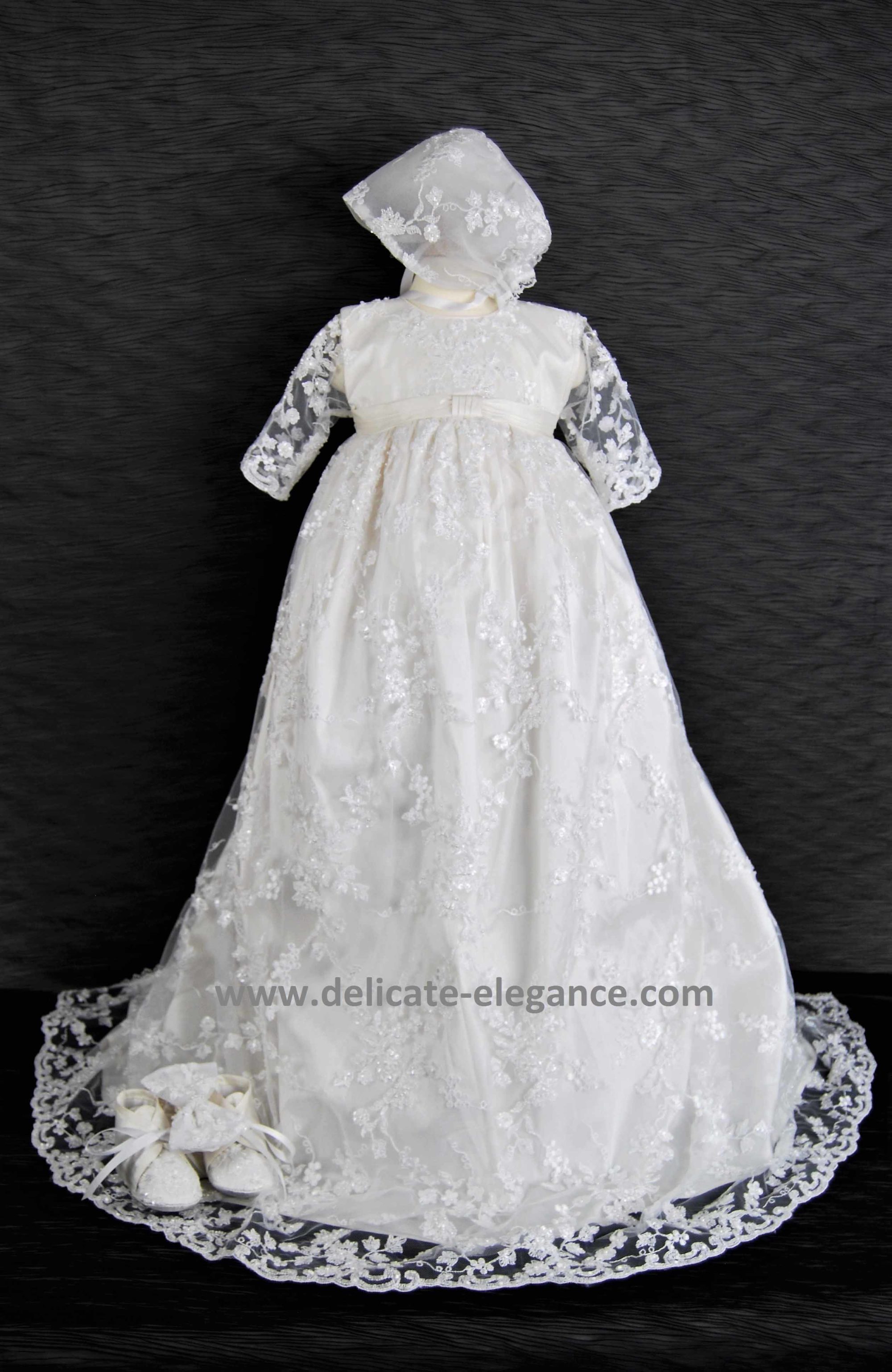 4239-01 (White Lace): Girls' Silk Christening Gown