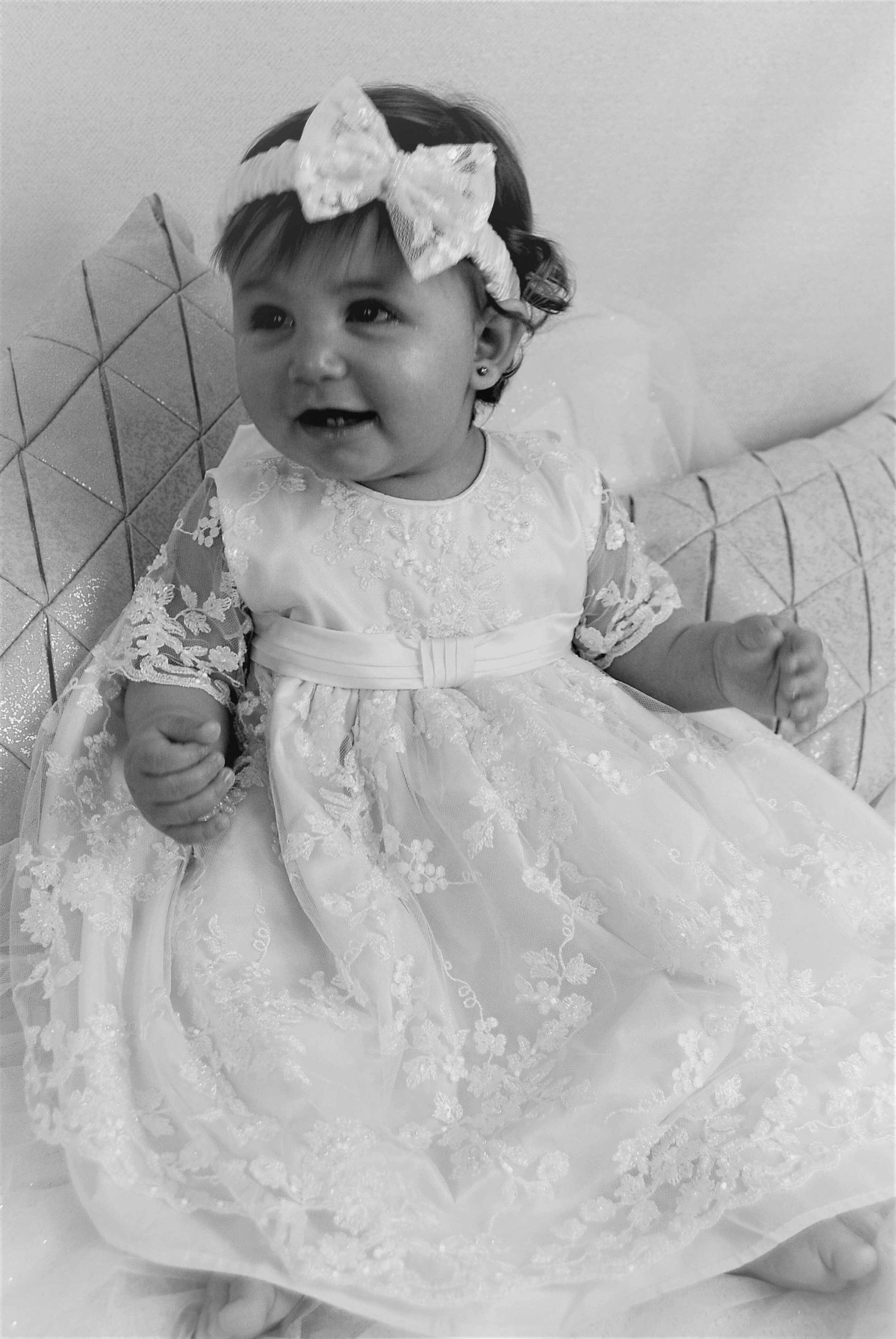 4241-01 (White Lace): Girls' Silk Christening Dress