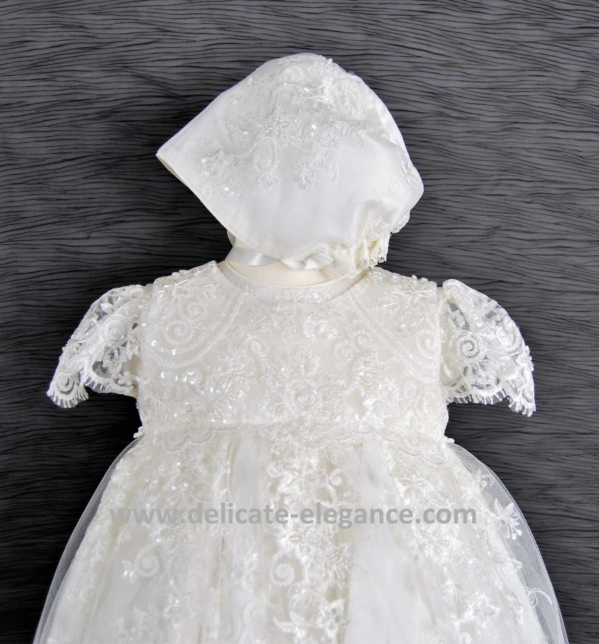 4249PD (Ivory Lace): Girls' Silk Christening Dress & Lace Pinafore